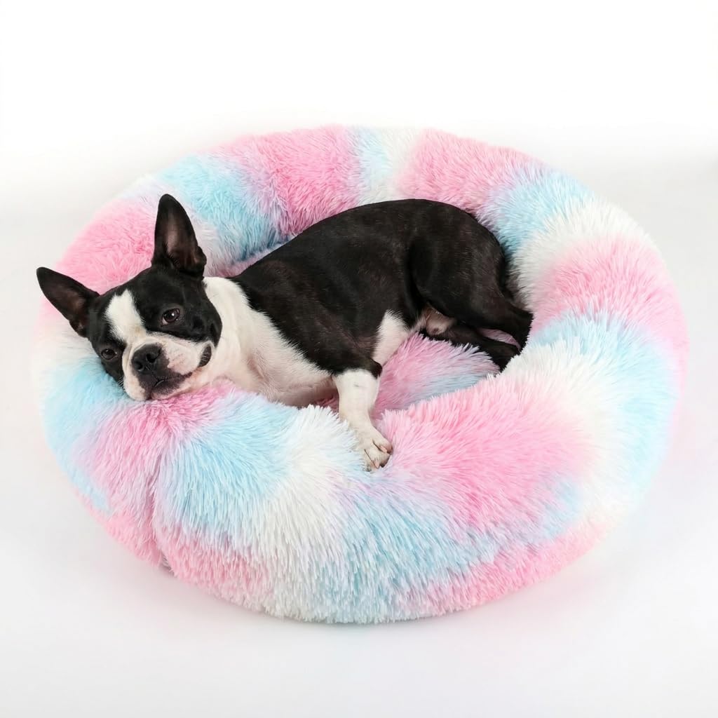 nononfish Round Donut Dog Bed,Plush Calming Pet Bed for Small Dogs