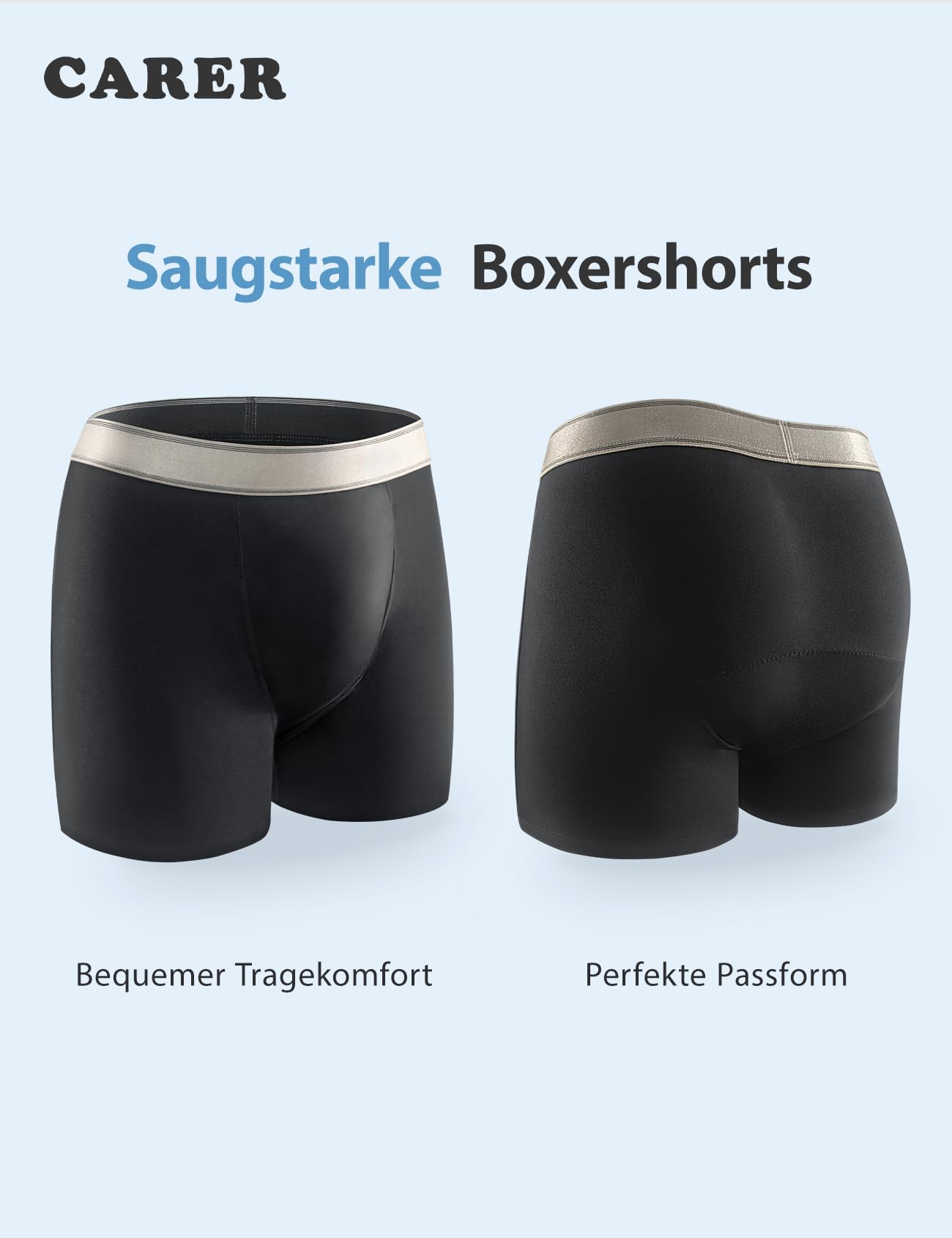 Carer 3er-Pack Baumwoll-Inkontinenz Pants für Männer, 150ml Saugfähigkeit Waschbare Wiederverwendbare Auslaufsichere Boxershorts Atmungsaktiv, Schwarz Größe XL