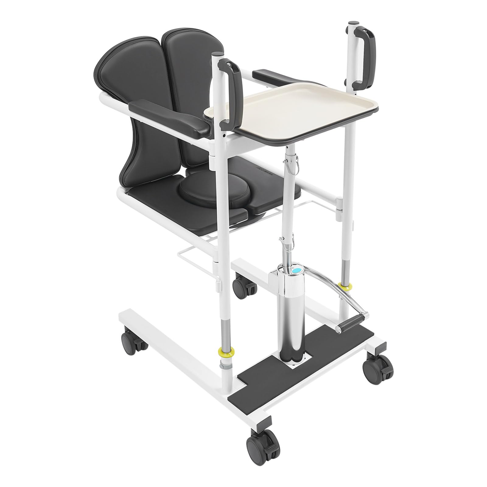 Silla elevadora hidráulica para pacientes 5 en 1, altura ajustable, asiento dividido de 180°, 150 kg, bandeja extraíble con ruedas de freno para personas mayores y discapacitadas, hogar