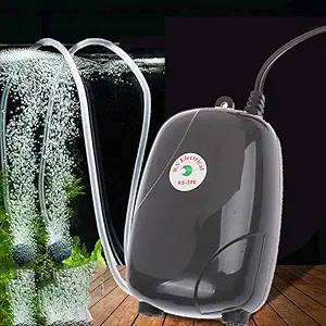 RS Electricals RS-390 Ultra Low Noise Fish Tank Oxygen Aquarium Air Pump with 3 Meter Air Tube & 2 Air Stone | 5W, Dual Outlet