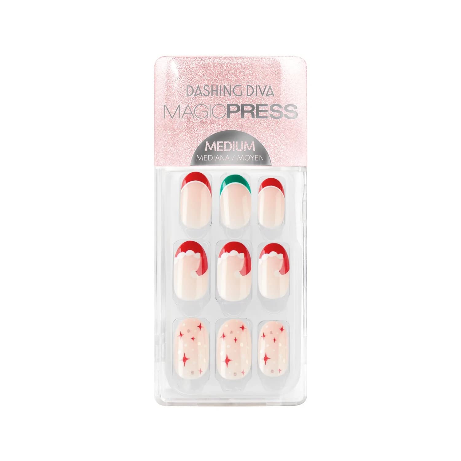 Dashing DivaMagic Press Nails - Naughty Or Nice | Medium, Coffin Shaped Press On Nails | Long Lasting Stick On Gel Nails | Lasts Up to 7 Days | Contains 30 Stick On Nails, 1 Prep Pad, 1 File