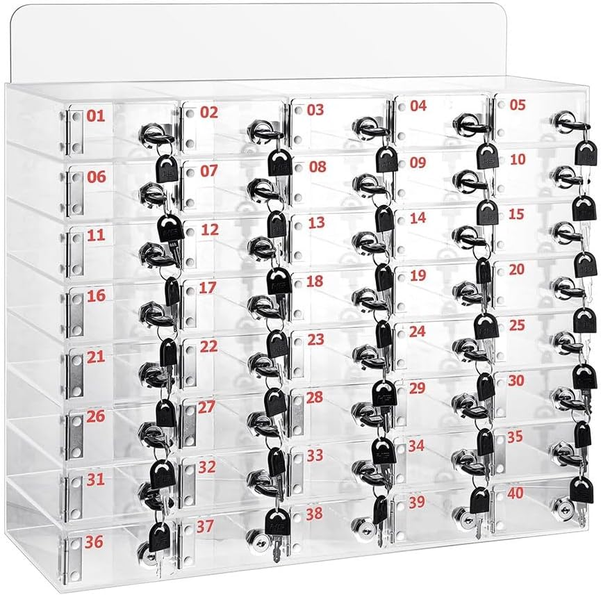 Mobile Phone Storage Box Transparent Acrylic Mobile Phone Security Locker with Key,40-Slot Clear Acrylic Cell Phone Locker - Durable Storage Organizer for Classroom & Office, Secure Phone Ho