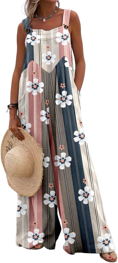 PADOLA Mono para Mujer Verano Flores Conjunto Elegante Holgado Pantalones Largos Ligeros Monos de Playa Vacaciones Estilo Bohemio