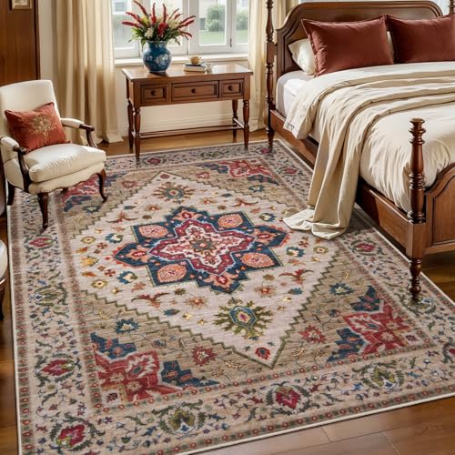 Image of Tangsoo Vintage 3x5 Rugs, Washable Non Slip Accent Rugs for Entryway Beige
