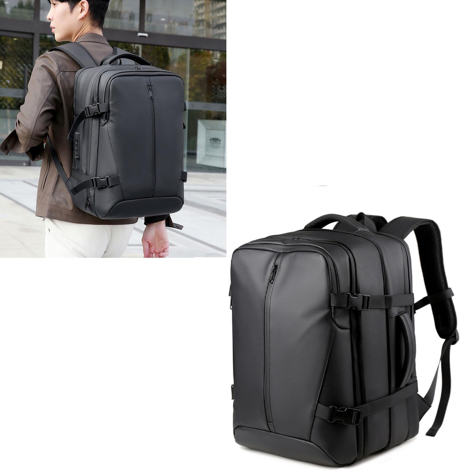 Fdit Zaino da Viaggio Antifurto 36-55L Espandibile | Tecnica per Compressione per Loptop per Laptop Business Traspirante, Design Impermeabile e Cinturino per Bagagli | Org-on