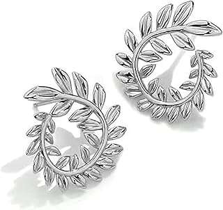 اقراط فضة على شكل اوراق الزيتون، فضي، للبالغين من الجنسين