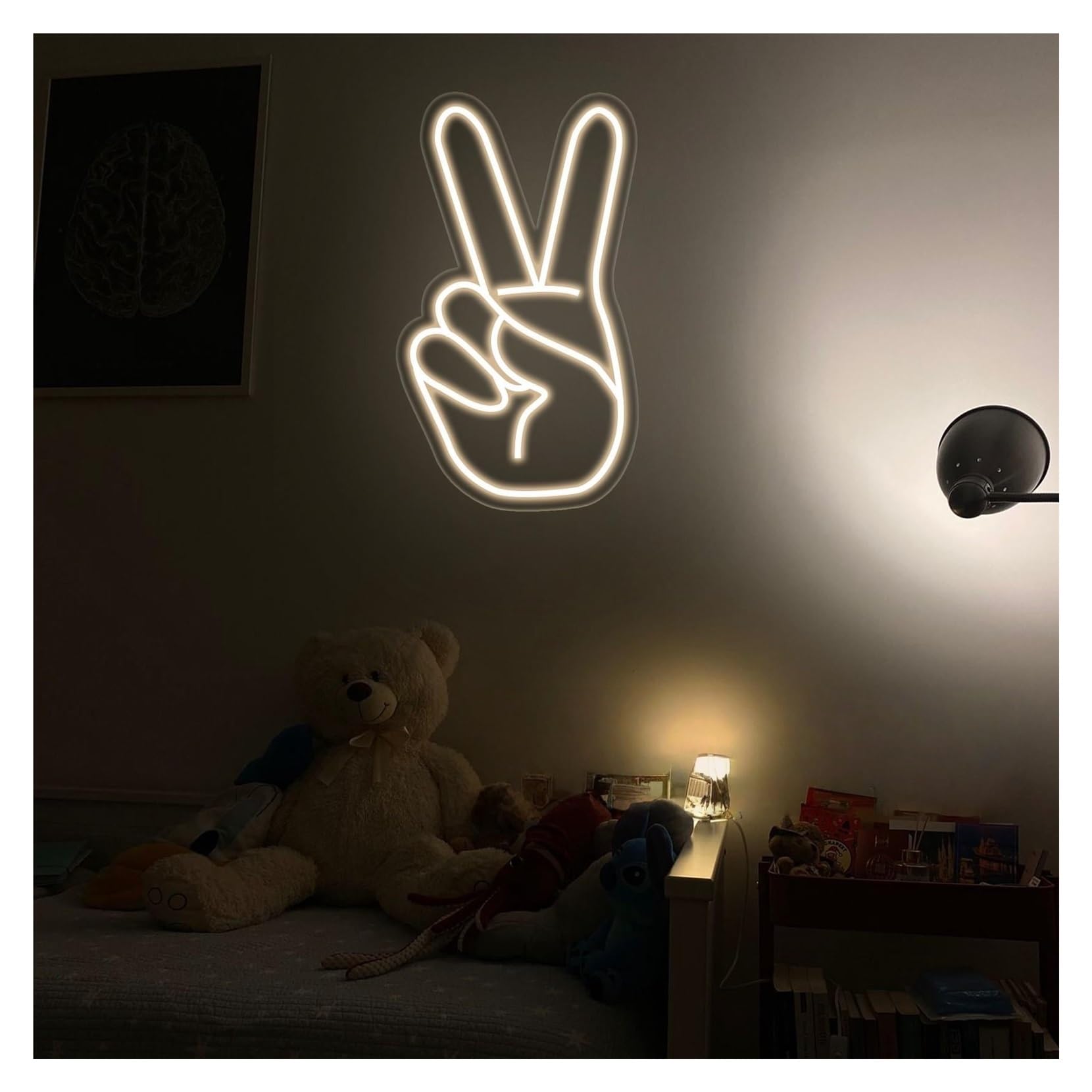 RONGCH Hanging Art Signs Victory Hand Neon Sign,Suitable for Kids Room Club Bistro Party Wall Decor with Dimmable 40cmx24cm(A)
