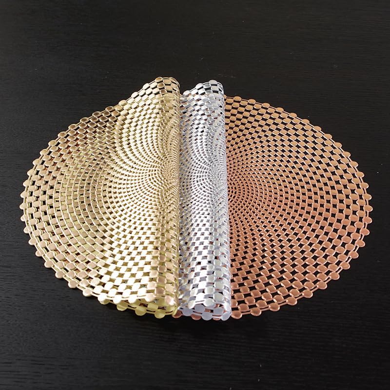 Miniatura 4 de Paquete de 6 manteles individuales redondos de PVC, manteles individuales redondos, impermeables, a prueba de aceite (dorado)