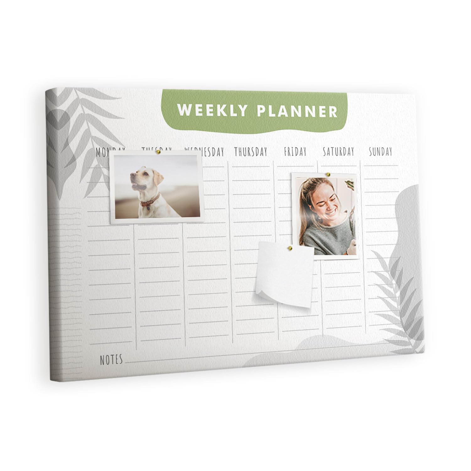 Pinnwand Korkmaterial Set inkl. Stecknadeln | Funktionale Infotafel für Büro, Schule, Küche | Organisation von Aufgaben, Notizen, Terminen, Fotos, Projekten 60x40 - metallisch - Wochenplan