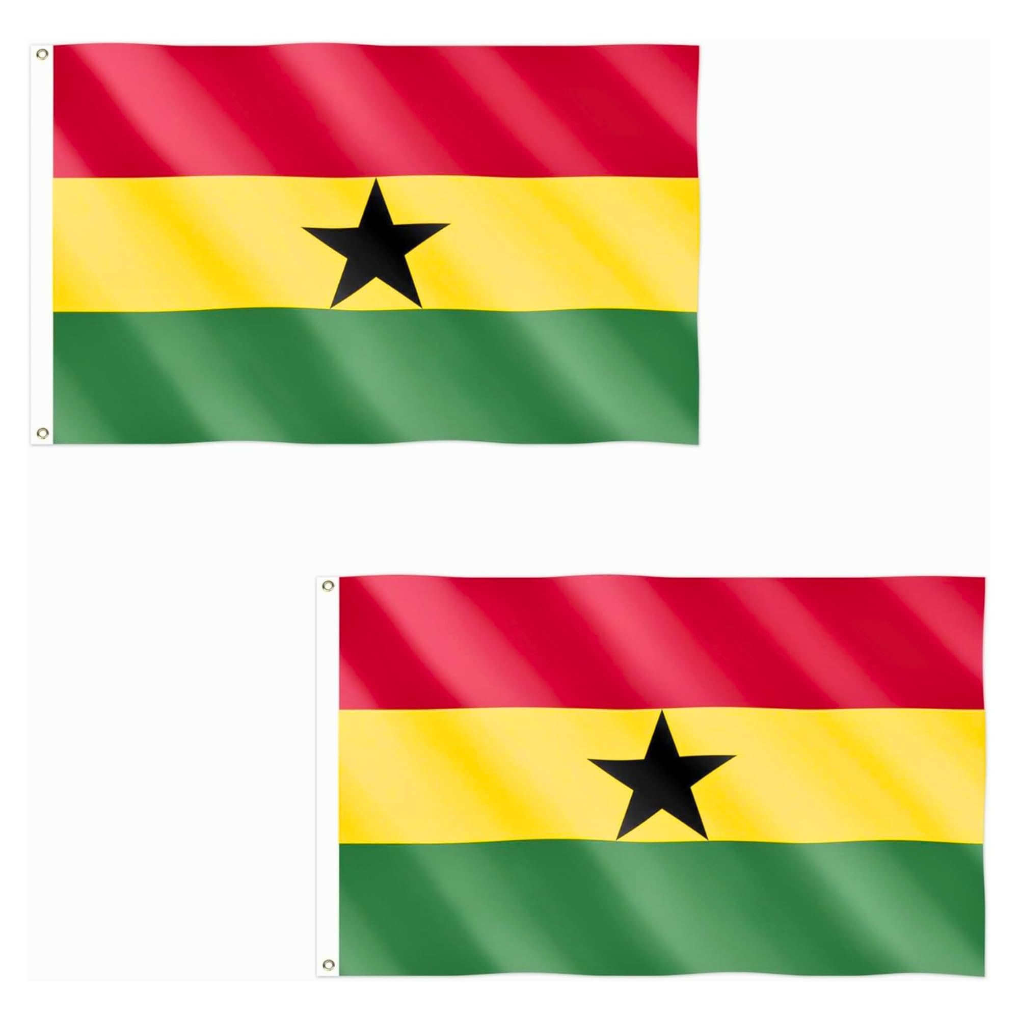 2 Pcs Ghana Flag 5ft x 3ft with Brass Eyelets Polyester Ghanaian Flag Banner for Community Events, National Celebrations, Home & Garden Display — image 1