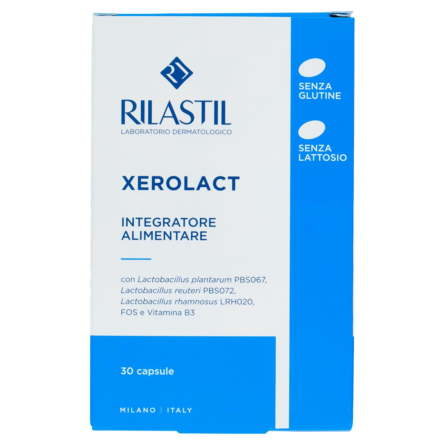 Rilastil Xerolact Integratore Alimentare a Base di Probiotici, Prebiotici e Vitamina B3, per Pelle a Tendenza Atopica, 30 Capsule