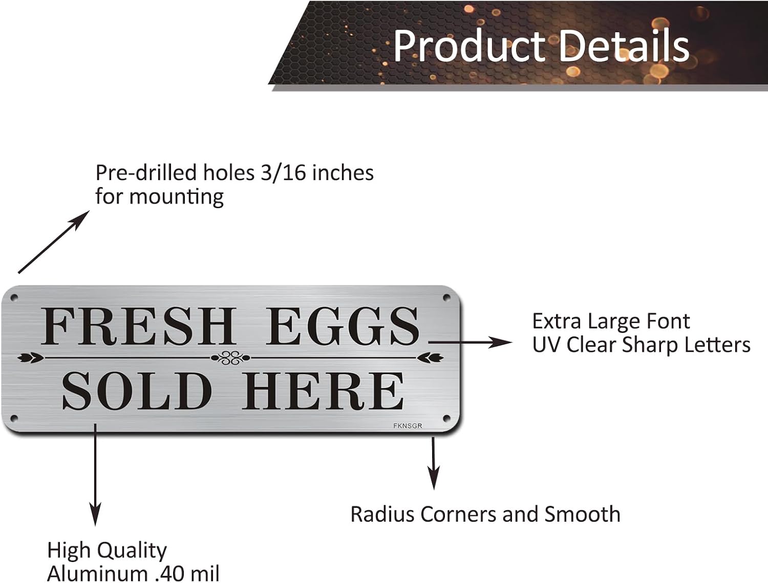 Fresh Eggs Sold Here Sign 2 Pack 10 x 3 inches Aluminum | Rust Free .040 Aluminum Farm Sign 4 Pre Drilled Holes UV Protected Fade Resistant Durable Waterproof Easy to Install