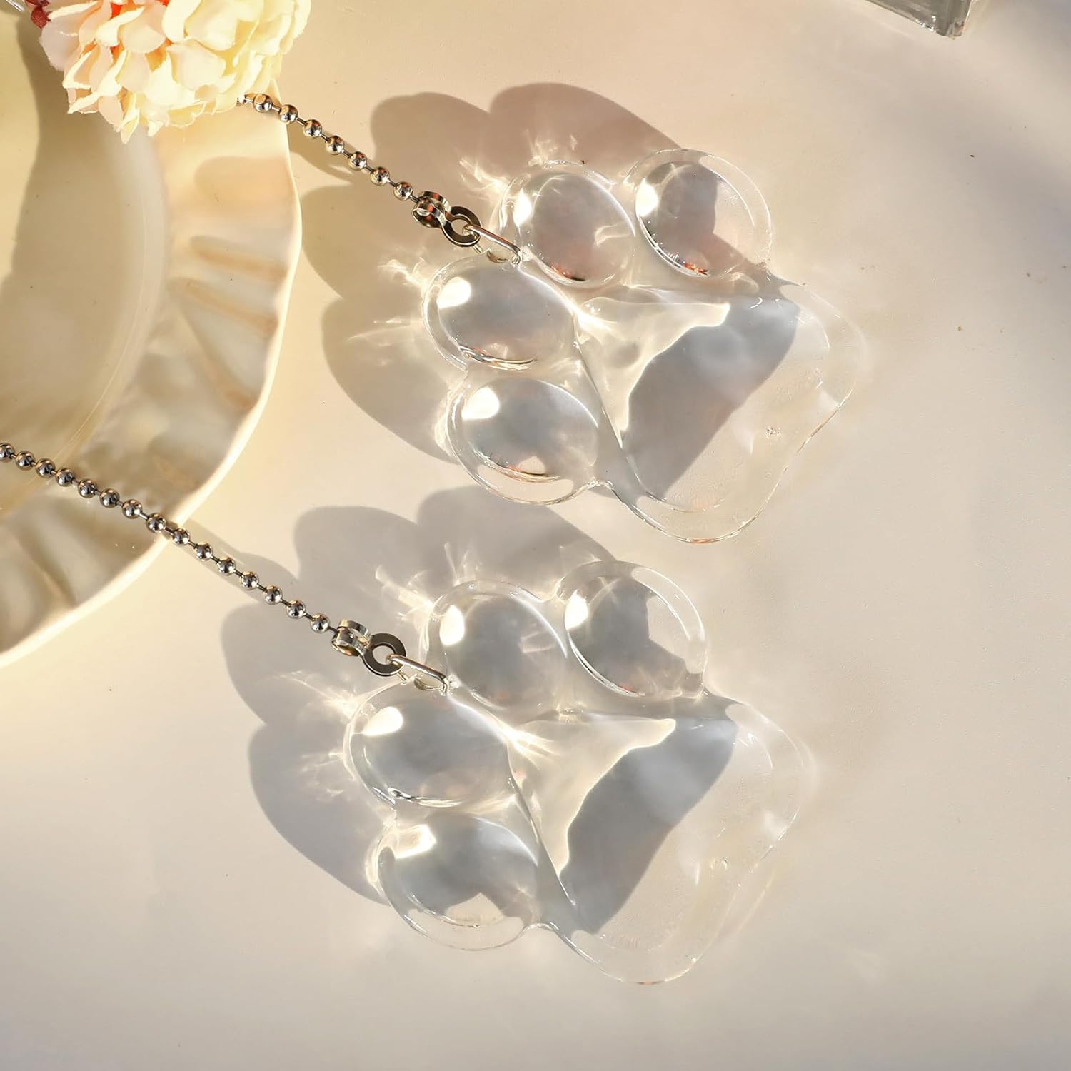 2 Pieces Crystal Ceiling Fan Pull Chain Decorative Clear Pet Footprints Pull Chain Ornaments Extension 22 Inch Ceiling Ornament with Connectors