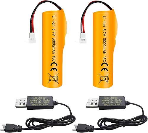 Fytoo Batería de iones de litio de 3.7 V 3000 mAh con enchufe Molex con cable de carga USB para RC Engineering Car Drift Car Truck Off-Road Vehículo