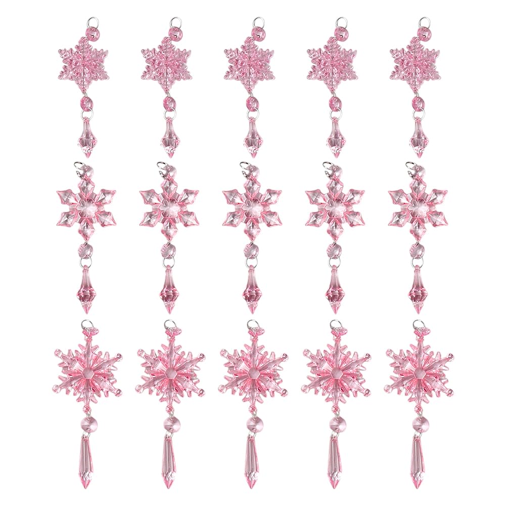 15 Stück 3 Stile Christbaumschmuck Aus Kristall Rosa Acryl Schneeflocken Ornamente Weihnachtskristall Schneeflocken Dekoration Für Weihnachtsbaum Winterwunderland Dekor Party Hochzeitsfeier