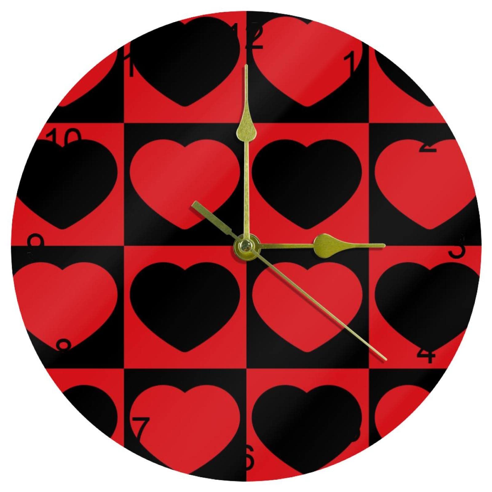 Horloge murale carrée cœur rouge noir 25 cm pour décoration maison