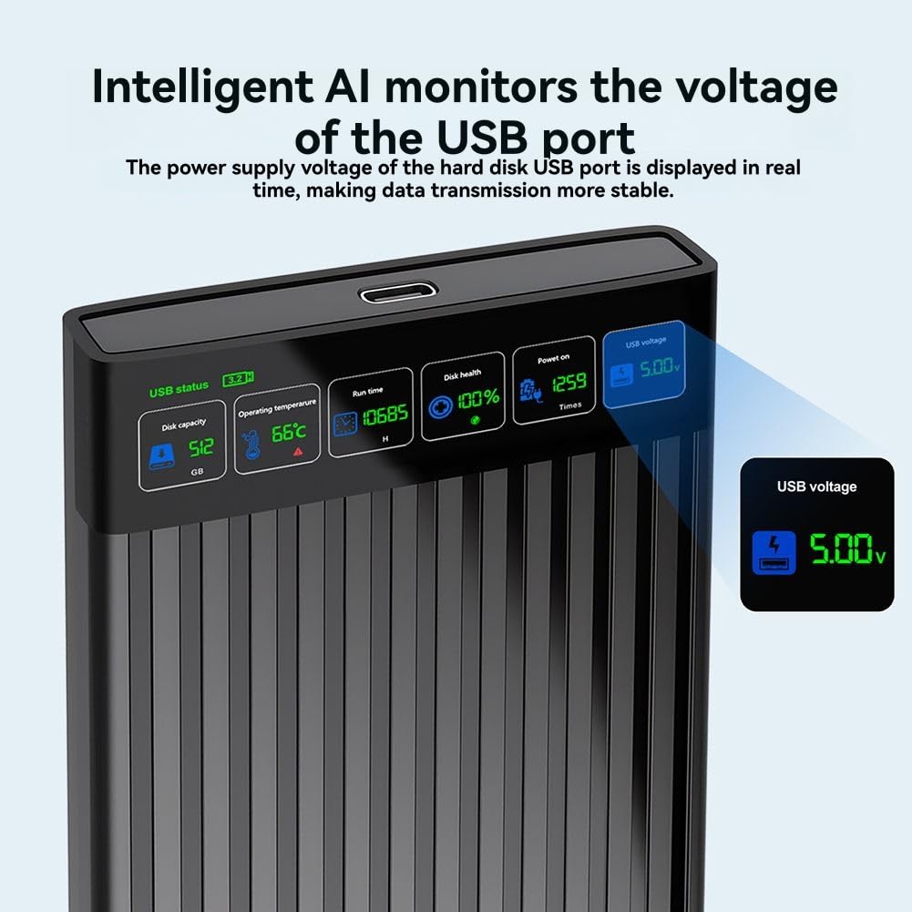 Zewnętrzny dysk twardy 512 GB 6 Gb/s 2,5 na dysk twardy C Adapter z inteligentnym wyświetlaczem cyfrowym do użytku w laptopie PC