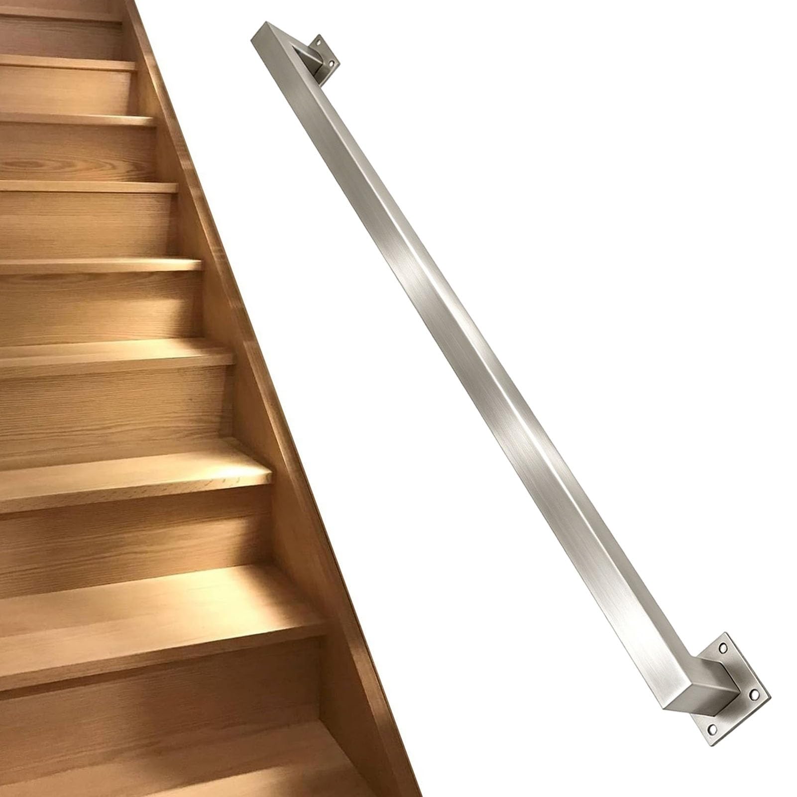 Junvstor Stainless Steel Stair Handrail, Metal Staircase Hand Rail for Indoor & Outdoor Steps, Porch Deck Corridor Banister Wall-Mounted Support For Stairs 100cm 200cm 300cm Banister(8ft/240cm)