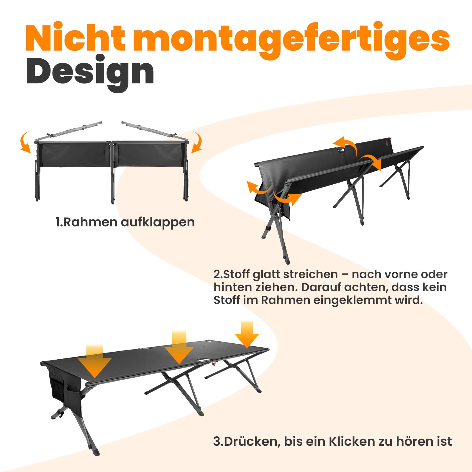 Homecall Feldbett Klappbar für Erwachsene Bis 240 kg, für Personen Bis 210 cm, Stabiles Militär-Campingbett Faltbar mit Tragetasche, Tagbares Campingbett für Camping, Reisen, Gäste & Notfäll