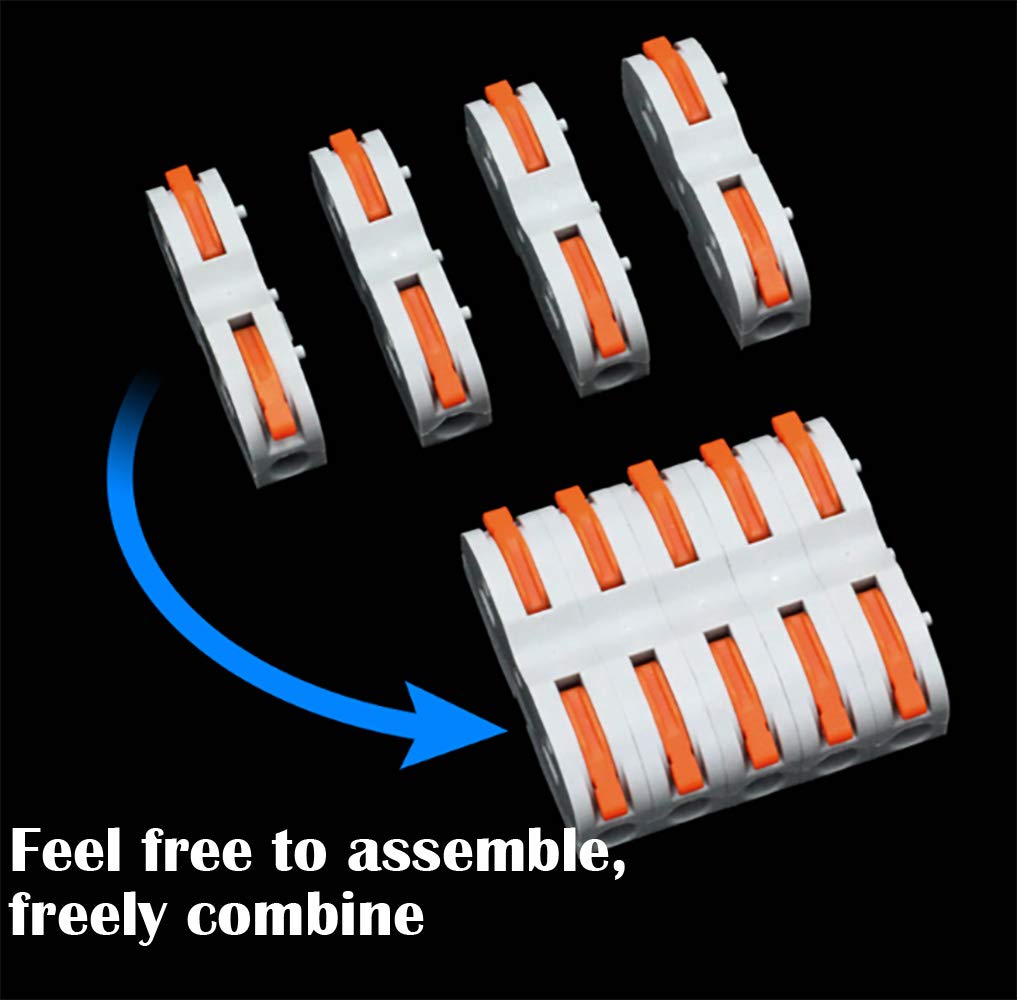 CESFONJER Electrical Terminal Blocks, SPL-1 Compact Conductor Connector, Double-Sided Electrical Connectors with Lever, Quick Electrical Terminals, Free Combination (24 Pcs)