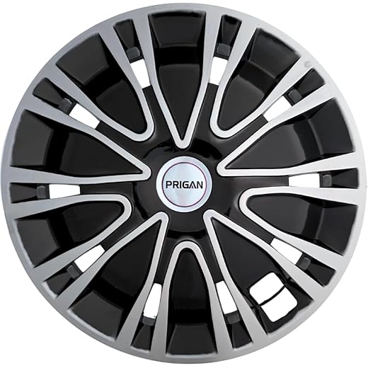 PRIGAN Wheel Cover for All 14 Inch Cars, Silver Black Wheel Cap (Available in 13,14,15 Inch) (Set of 4 Pcs) (Press Fitting) Model- Drive Silver Black-14