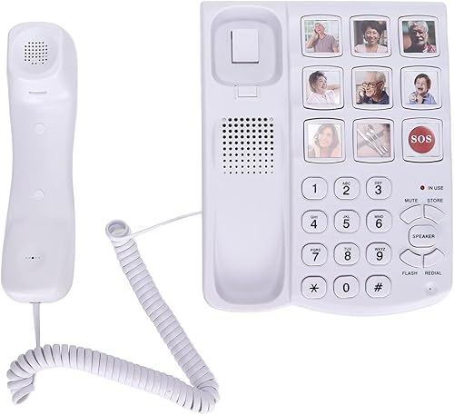 Miniatura 5 de Teléfono de imagen para personas mayores, teléfono fijo de botón grande, teléfono con cable de memoria fotográfica con SOS, para personas mayores,