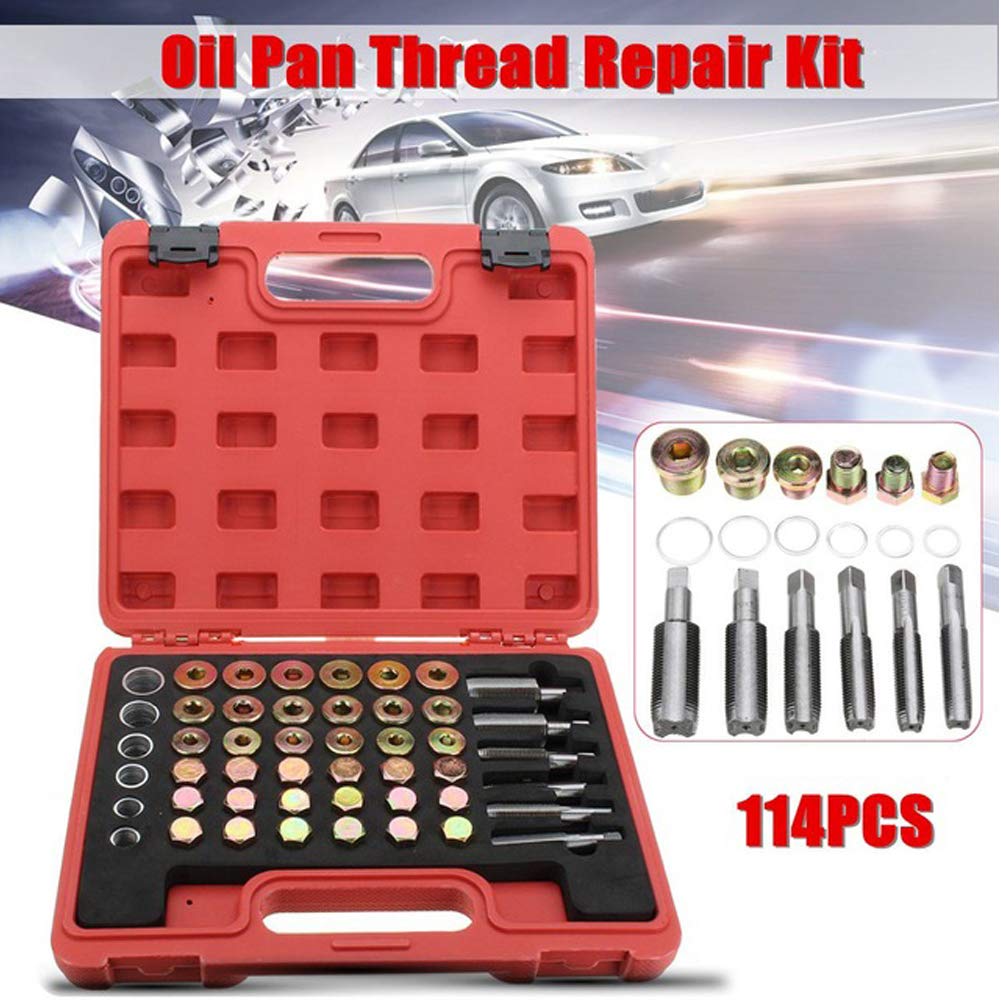 Yosoo Health Gear Kit di Riparazione Filettatura Tappo di Scarico Coppa Olio 114 Pezzi, Set di Strumenti per Tappo di Scarico Coppa Olio M M17 M20 M22