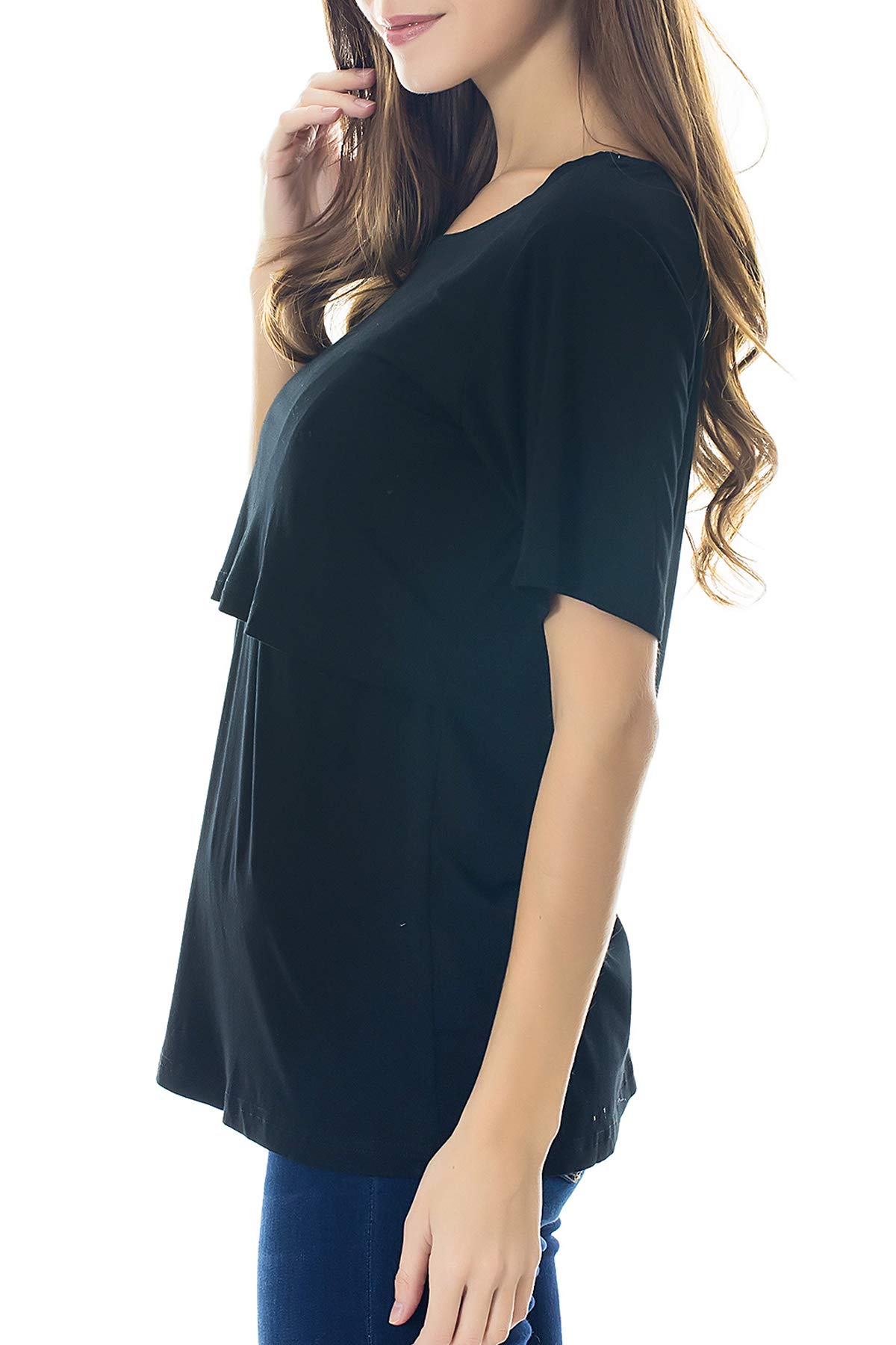 Smallshow Maternidad de las mujeres Tops de lactancia de manga corta Ropa de lactancia, Army Green-black-svp145 (3 paquetes), Medium