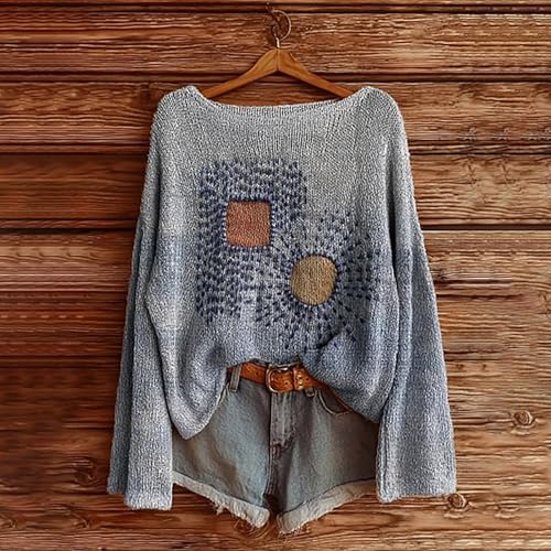 Womens Boho Tops Vintage Graphic Print Long Sleeve Pullover Fall Sweatshirt Knit Sweater Casual Plus Size2