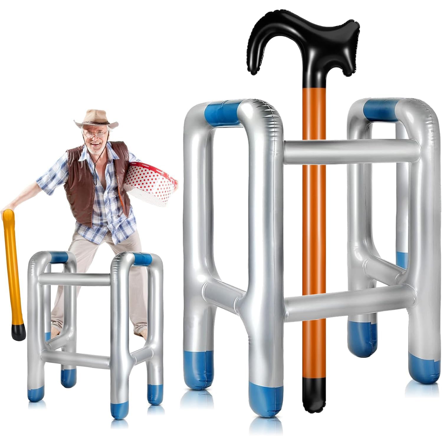 Aufblasbare Gehhilfe Sicher Aufblasbarer Spazierstock 92cm Rollator Aufblasbar Geruchlos Gehstock Aufblasbar Ungiftig Nicht Leicht zu Brechen für Geburtstag Cosplay Karneval (Ohne Luftpumpe)