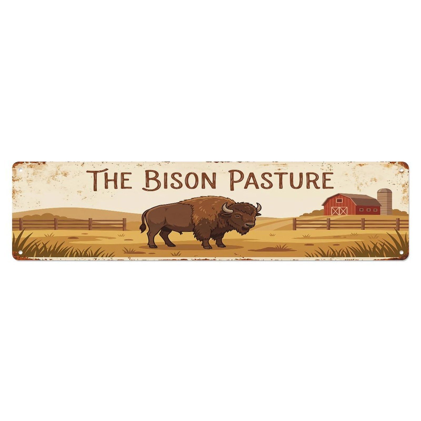 Vintage Bison Farm Scene THE BISON PASTURE Metal Tin Sign