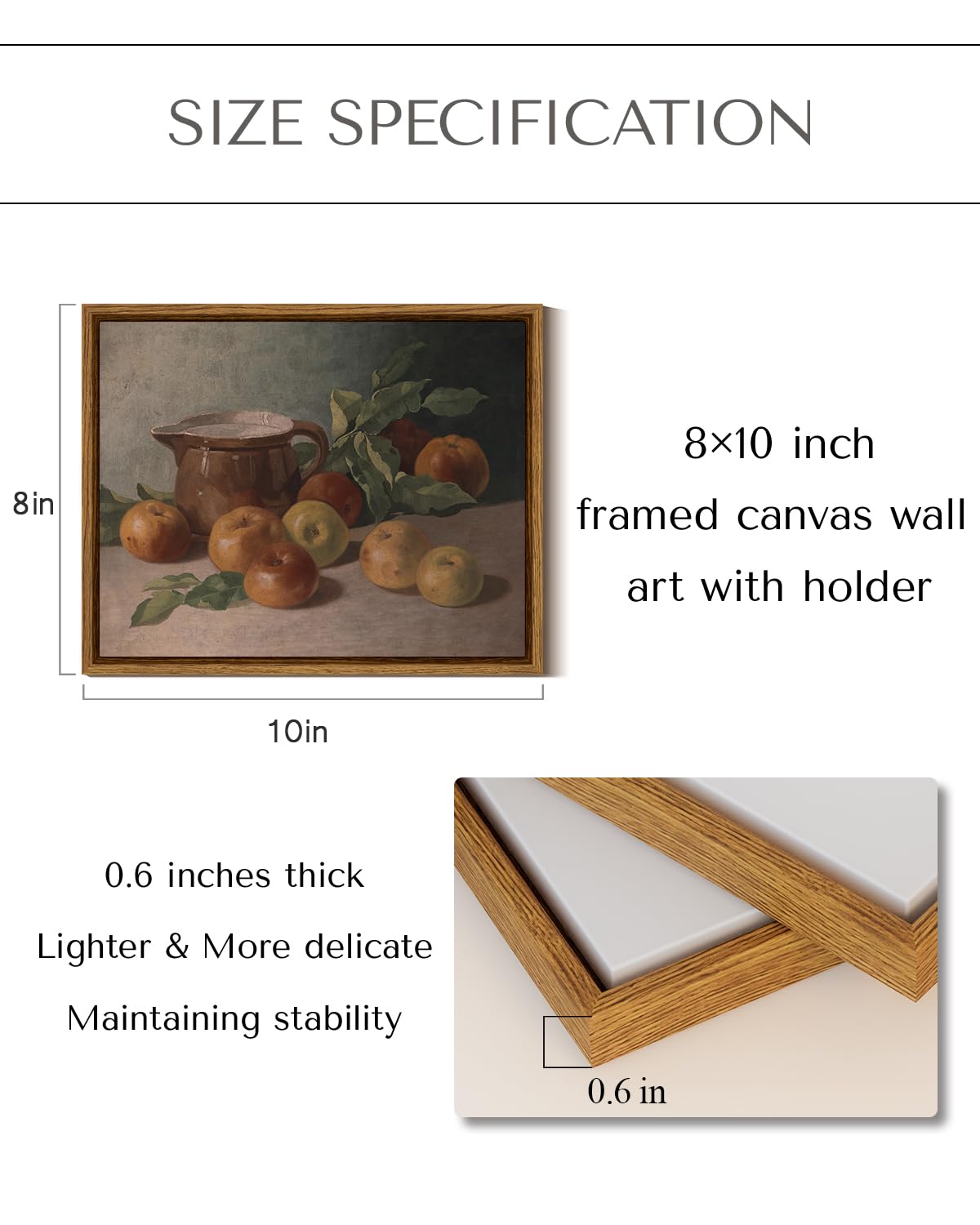 InSimSea Framed Canvas Wall Art Vintage Aesthetic Room Decor, Harvest Apples Still Life Oil Painting Artwork Abstract Wall Pictures Prints, Farmhouse Fruit Shelf Decor Bedroom Kitchen 8x10in — view 8