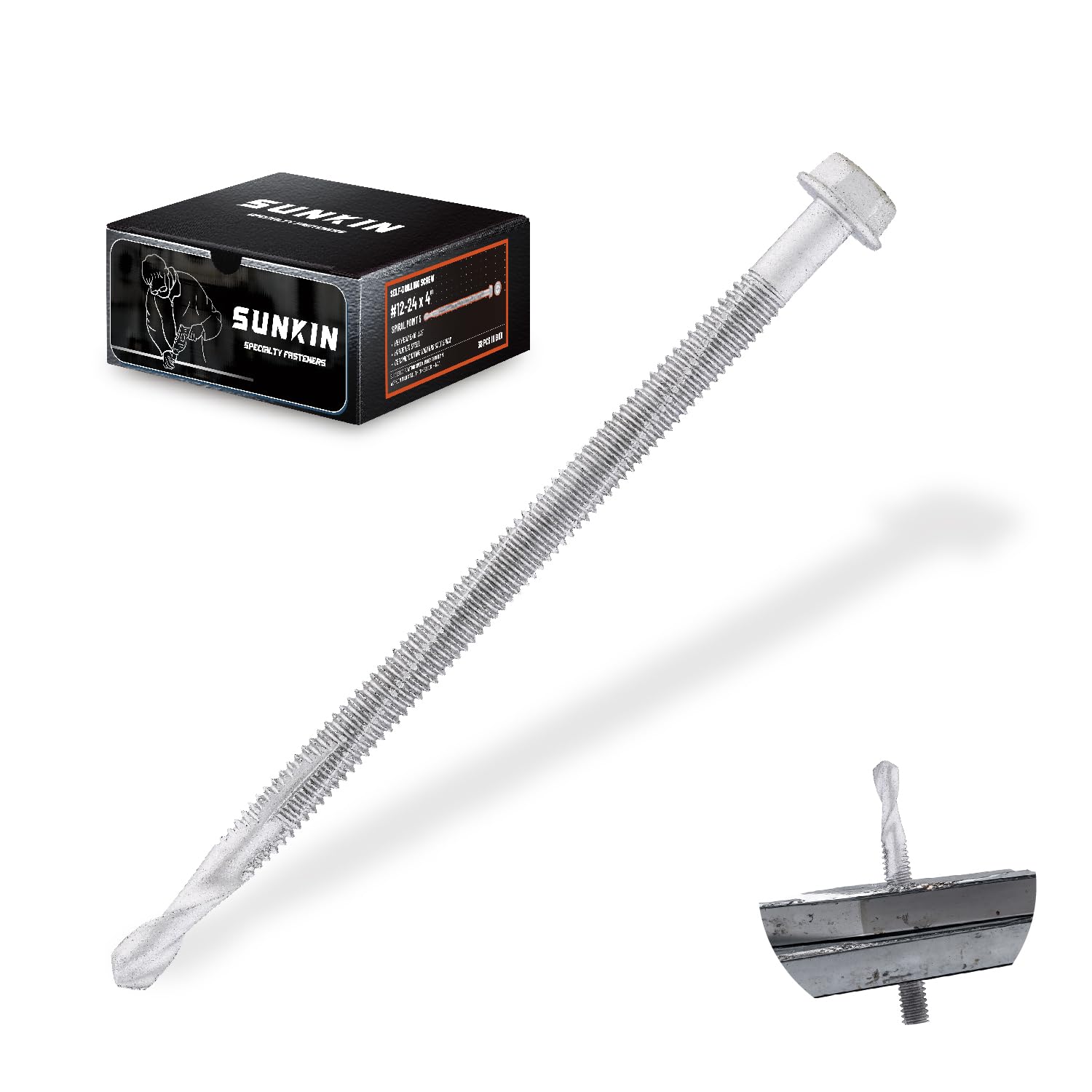 SUNKIN Tornillo autoperforante #12 x 4 pulgadas para tornillos Tek de metal, cabeza hexagonal, revestimiento de cerámica, taladro de acero suave de hasta 1/2 pulgada, 38 unidades, ideal para fijar