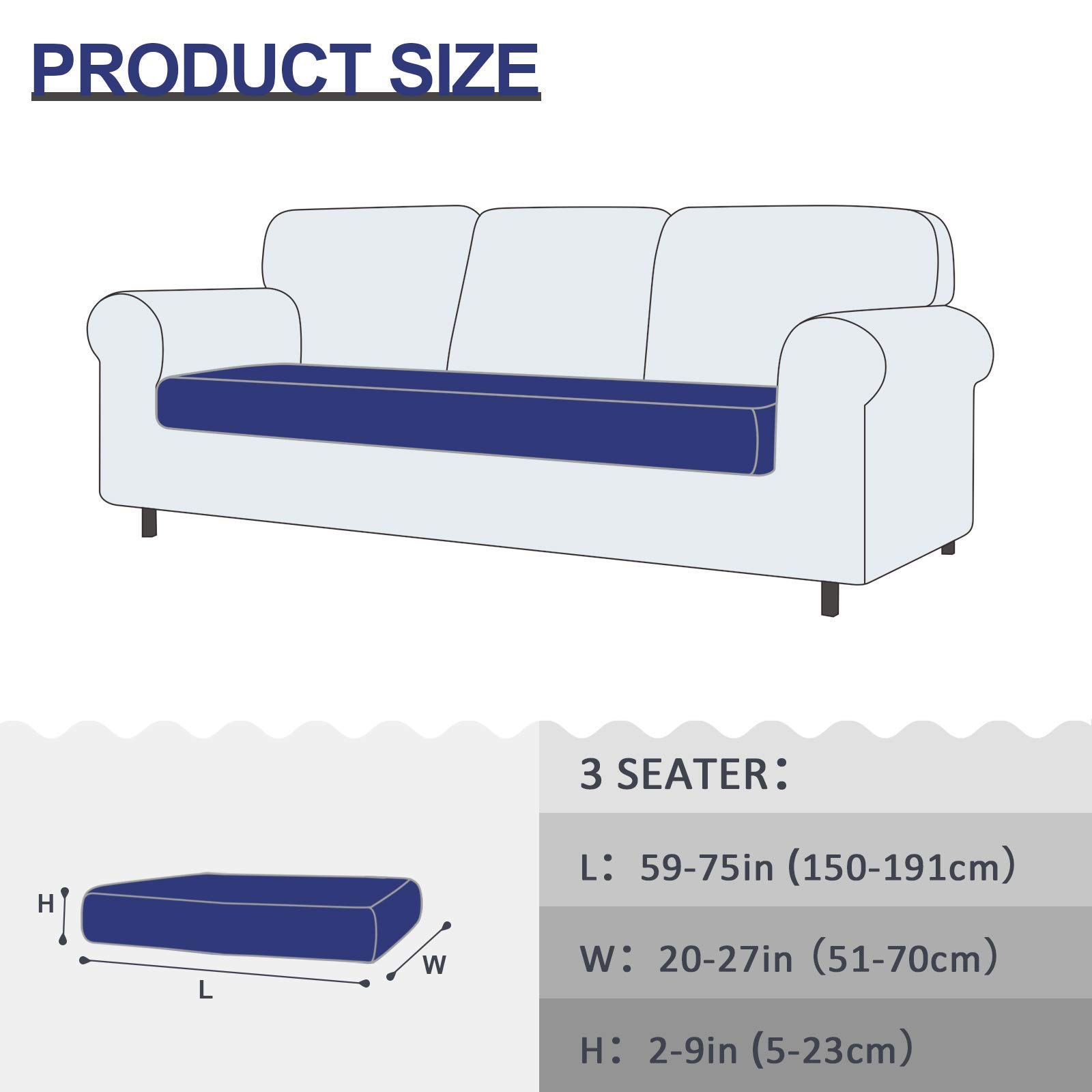 TAOCOCO Copricuscini Per Divani, Copridivano Elasticizzato, Alta qualità Cuscino Protezione Divano Sedile Lavabile(3 Posti, Blu scuro)