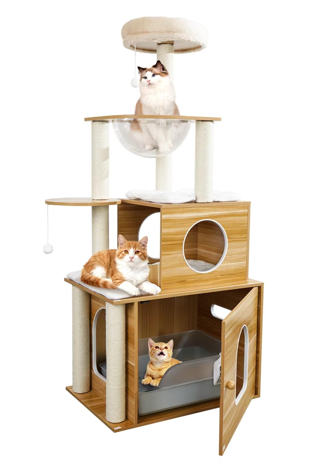 Amazon | YUCHONG キャットタワー トイレ収納 大型猫 木製 猫タワー 猫