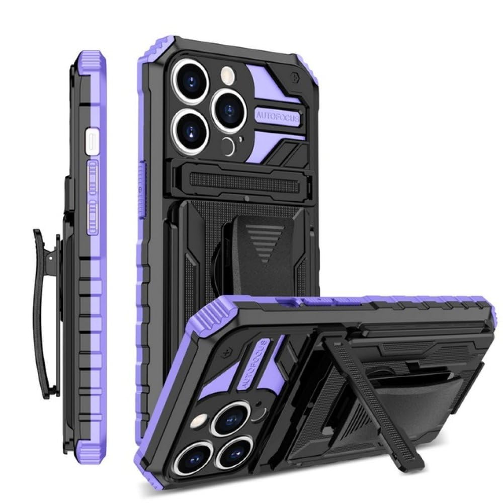 Coque armure antichoc iPhone 14 avec clip de support intégré violet LVTFCO - 8