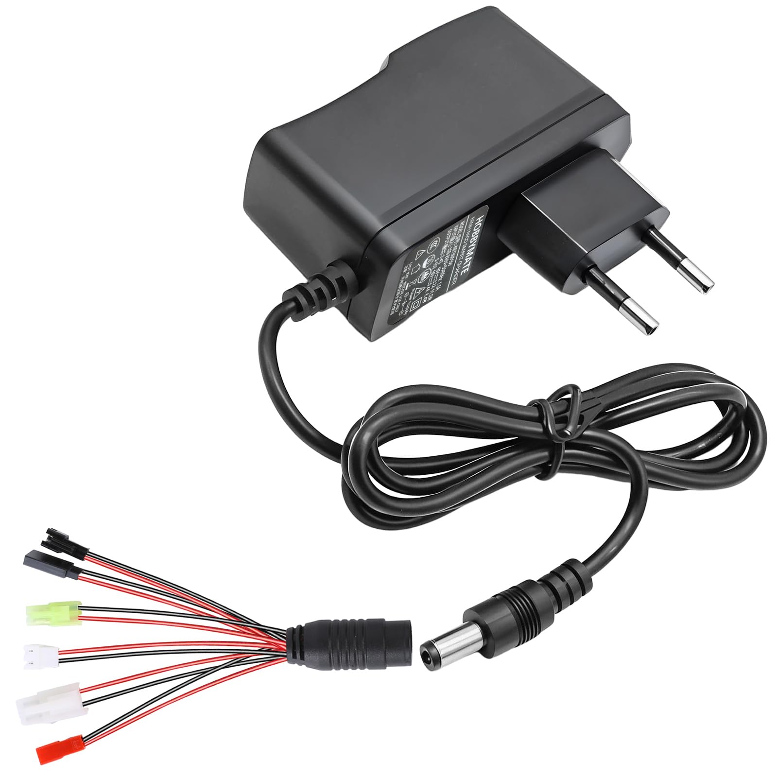Intelligent RC Chargeur 2.4V-12V pour 2-10s NIMH/NICD Batterie, Chargeur pour Airsoft/Voiture RC/Bateau RC/Avion RC, avec 5 Adaptateurs Universels (Tamiya, Mini Tamiya, SM 2P, JST, HuanQi, Dupont)