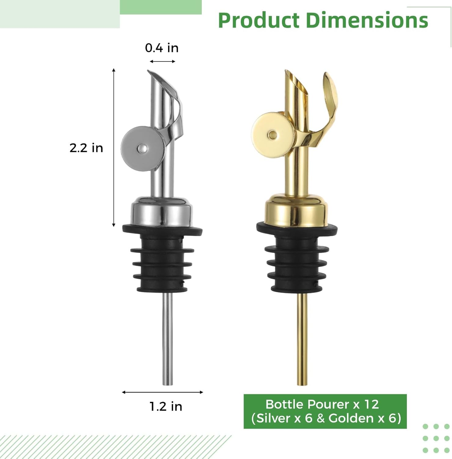 12 Olive Oil Pour Spout, 304 Stainless Steel Bottle Pourers with Silicone Seals Automatic Closure, Quality and Reusable for Kitchen Restaurants