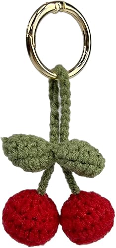 1 Pc Precioso Hecho A Mano Cereza Decoración Espejo Retrovisor Del Coche Accesorios Colgantes Llavero Cereza Novedad, Rojo -