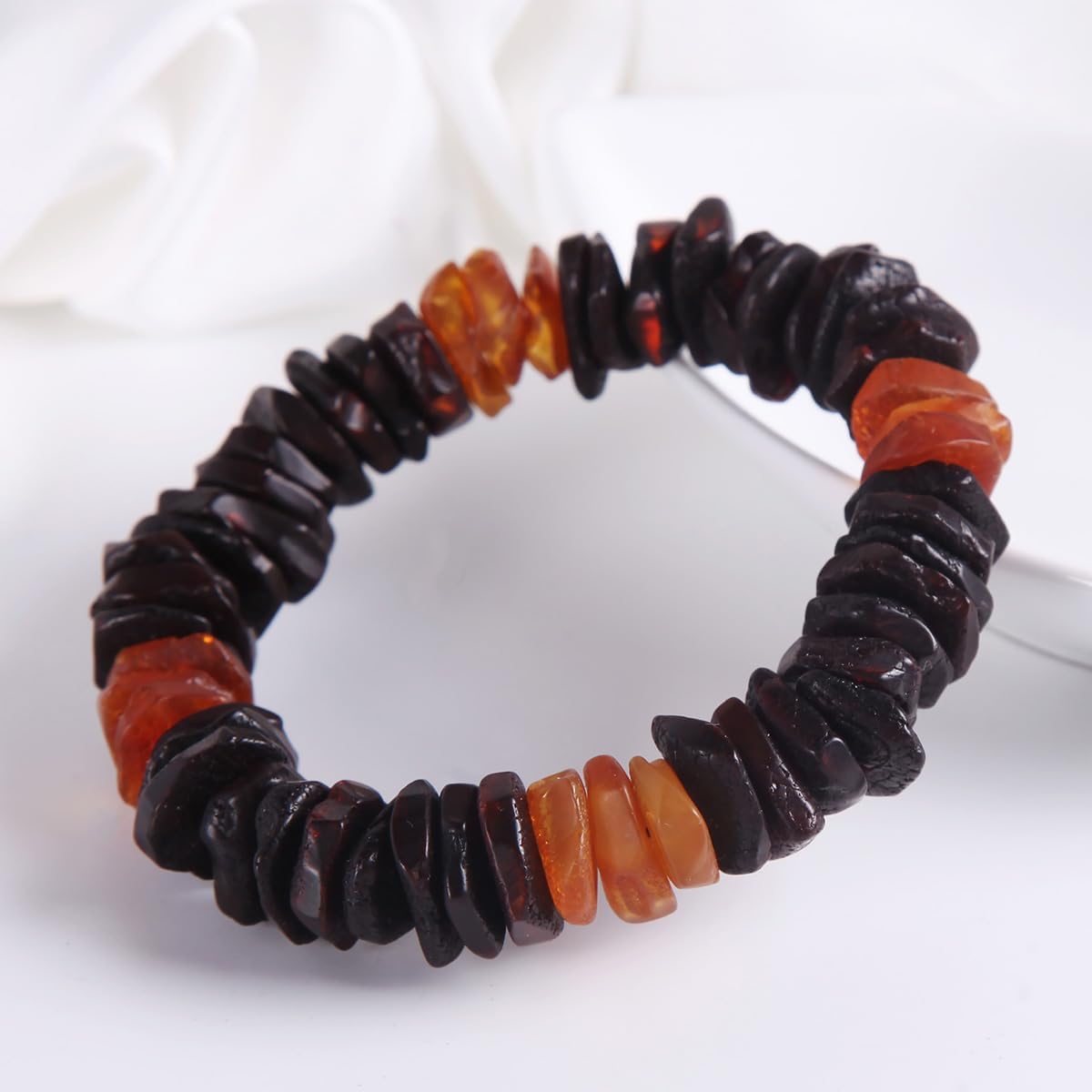 Natural Baltic Amber Bracelet for Adults (Women/Men)/ Baltic Amber Rainbow Beads Certified Amber Jewelry/Stretch Handmade Gemstone Wristband