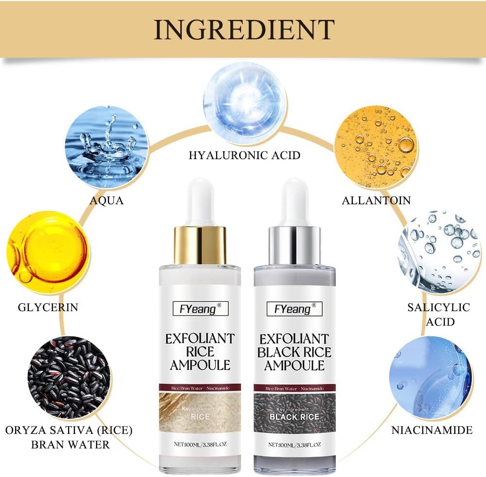 FYeang® Black and White Rice Peel, Peel Shot,Facial Care Essence, Essential Oil Extraction, Cleanse Skin Dead Skin Cells, Blackheads Remover for All Skin Types - Image 3
