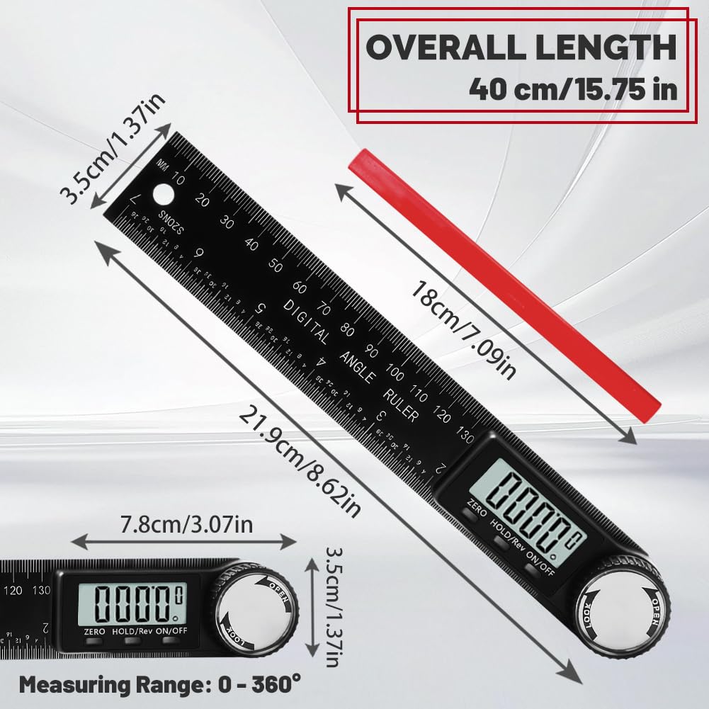 Flintronic cyfrowy kątomierz, 200 mm / 7 cali, cyfrowy klinometr, kątomierz z wyświetlaczem LCD, narzędzie do pomiaru kątów do naprawy konstrukcji drewnianych