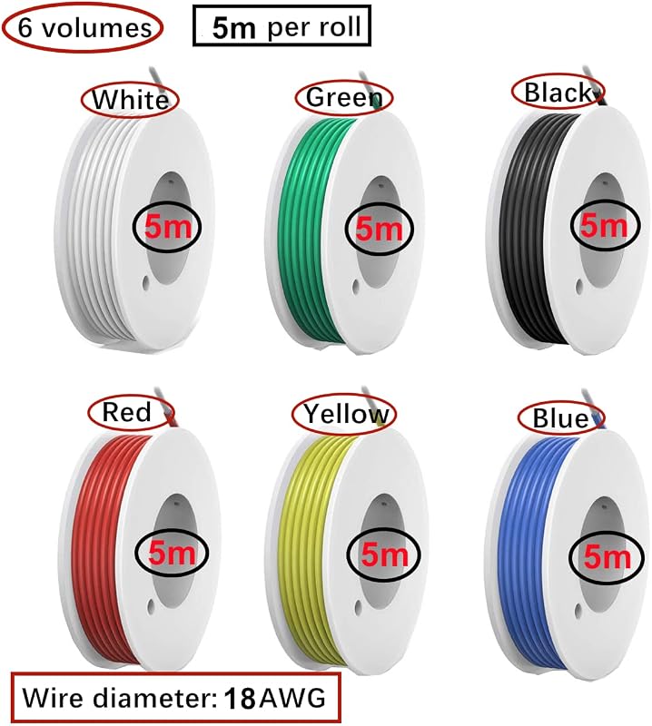 HUAZIZ 18 AWG Szilikon Vezeték Készlet 6 Szín 30m Réz Drót DIY RC Modell