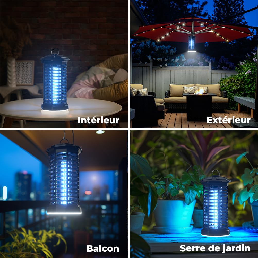 YISSVIC Lampe Anti Moustique 4200V Appareil Anti Mouche 15W Tueur Mouche Electrique IPX4 avec Éclairage LED Lutte Contre Moustiques Mouches et Autres Insectes Volants pour Interieur et Extérieur
