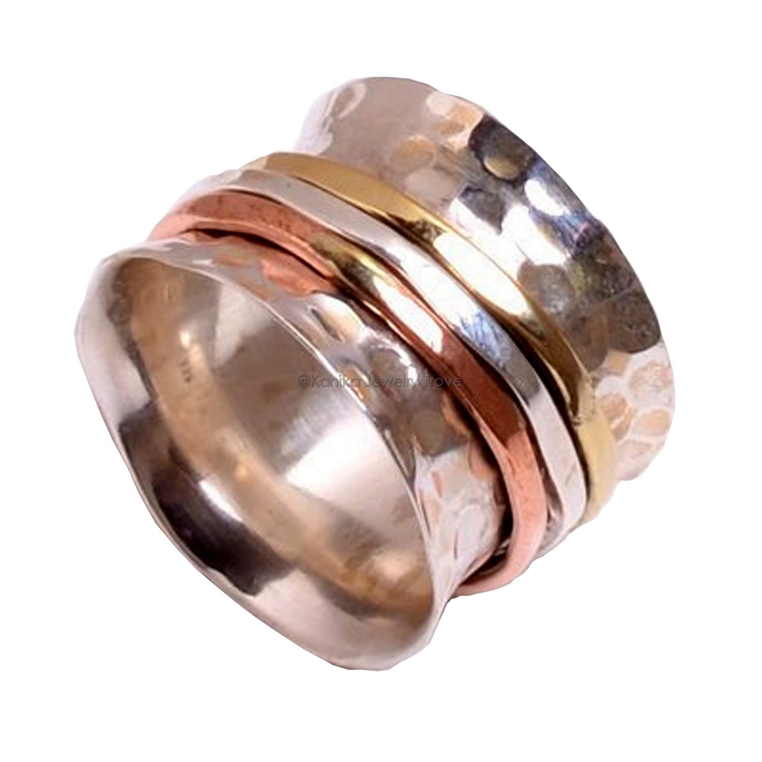 Anillos de plata de banda ancha para mujer,Spinner Band Rings, Anxiety Ring for Meditaion, 925 Sterling Silver Band, Brass and Copper Spinner Ring for Women, Gift Ring for Christmas