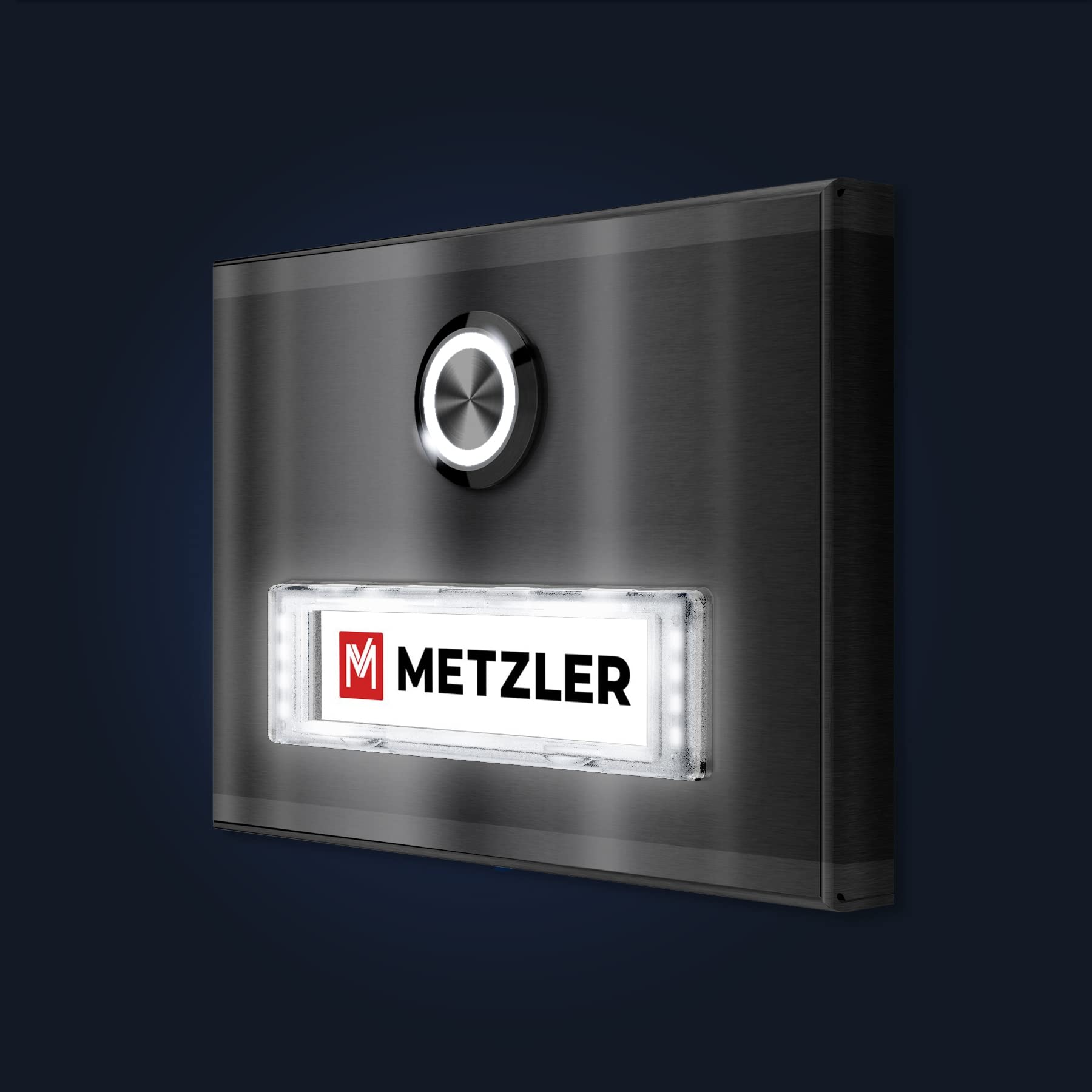 Metzler Aufputz Türklingel aus Edelstahl mit austauschbarem Namensschild (inkl. LED-Beleuchtung, Edelstahl)