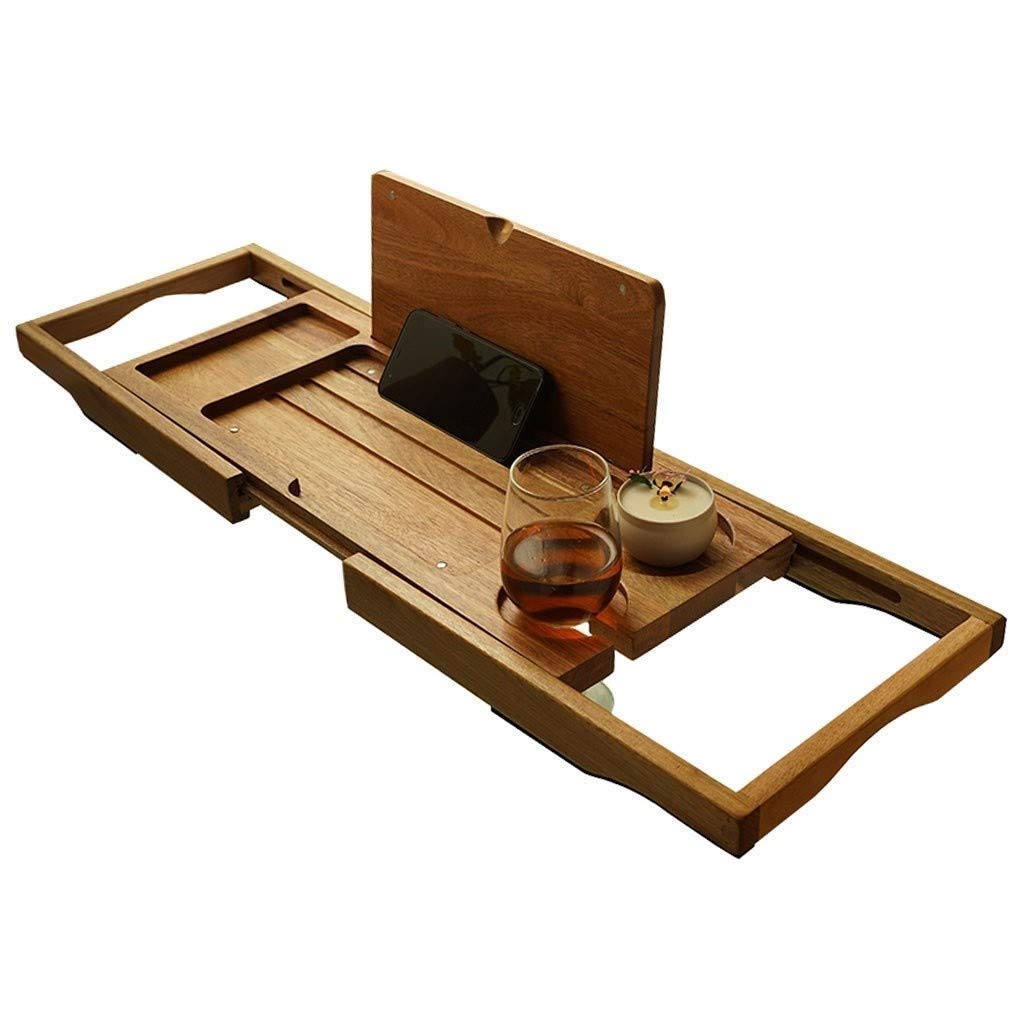 JKJZSALJ Bathtub Stand Bathtub Caddy Tray Bamboo Adjustable Bath Tray For Any Size Bath Bathtub Tray, Solid Wood Bathtub Rack Telescopic Mold Proof