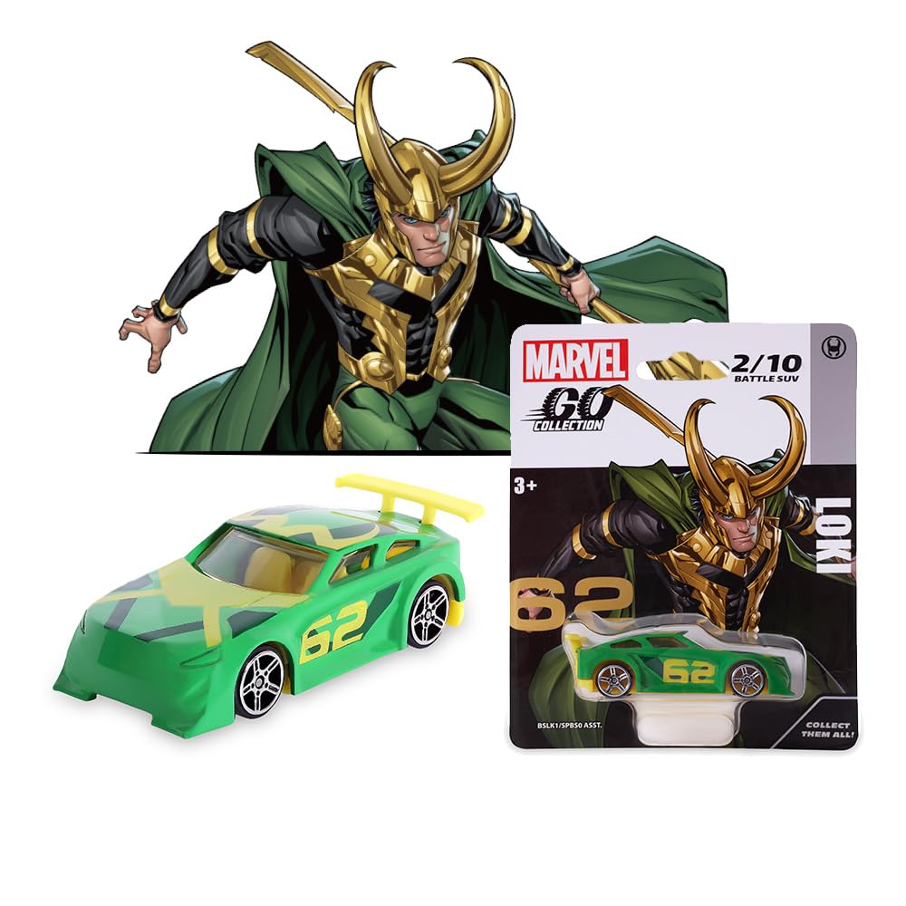 Marvel Loki #2 Diecast Battle SUV Toy Car | 1:64 Diecast Toy Car Go Collection | Ages 3 & Up, Multicolor