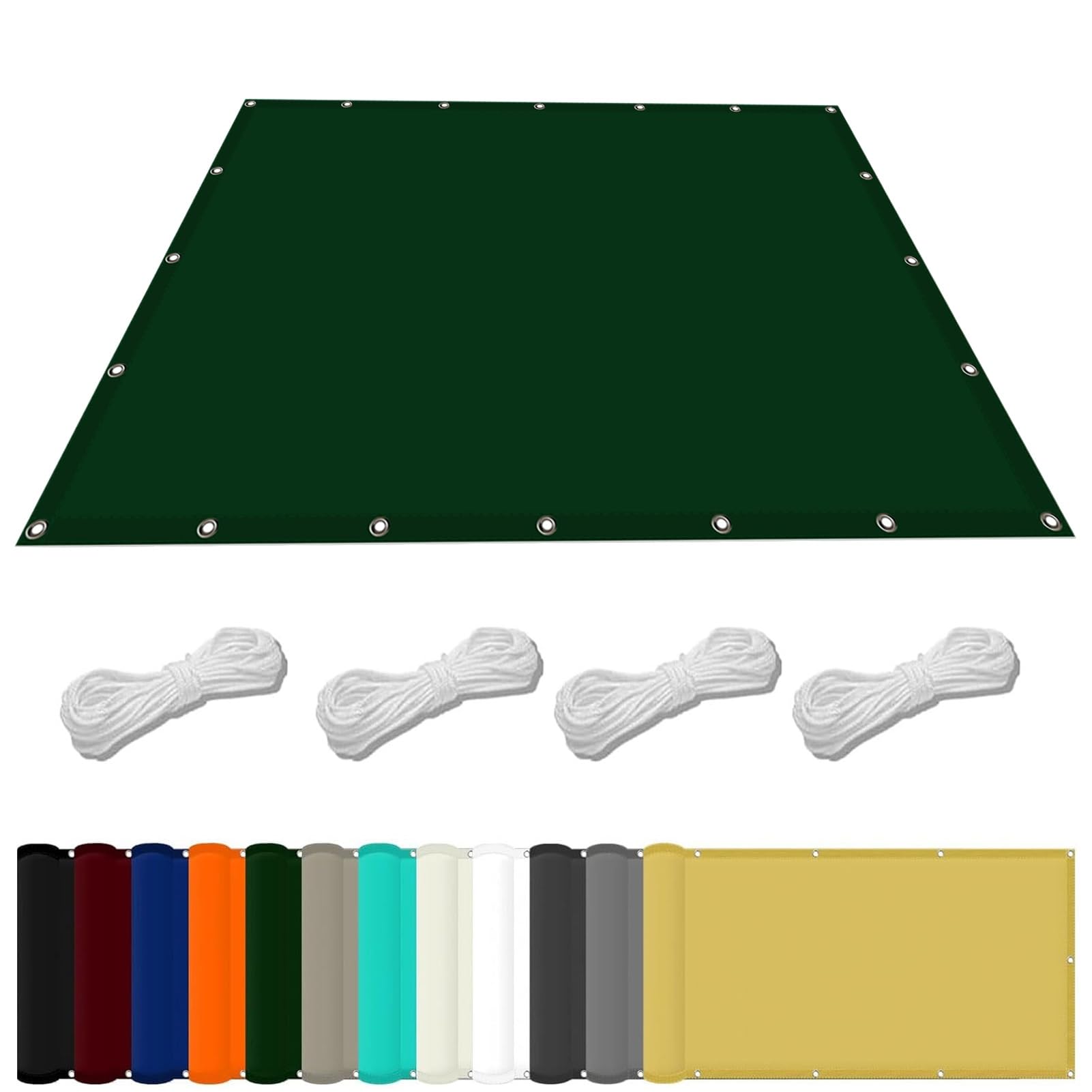 Malla Sombreadora Jardin 1.6 x 3.4 m Impermeable Lona De Sombra Resistente al Agua con Ojales y Cuerdas Rayos UV HDPE Malla Sombreo Exterior Pergola, Verde Oscuro