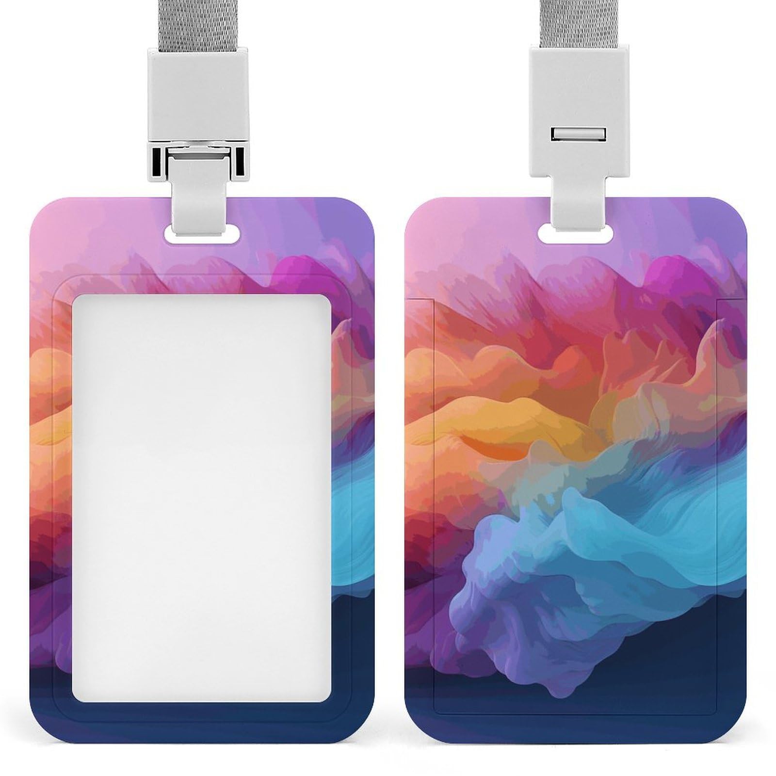 ID Card Holders for Lanyard,Color Gradient Printed Badge Holder with Clear Window,Plastic Vertical Bus Pass Holders for Work Teacher Nurse Employees Proximity Key Cards Women Men — image 1